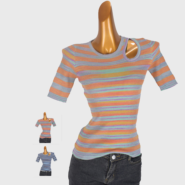 针织套头圆领弹力短袖T恤上衣潮