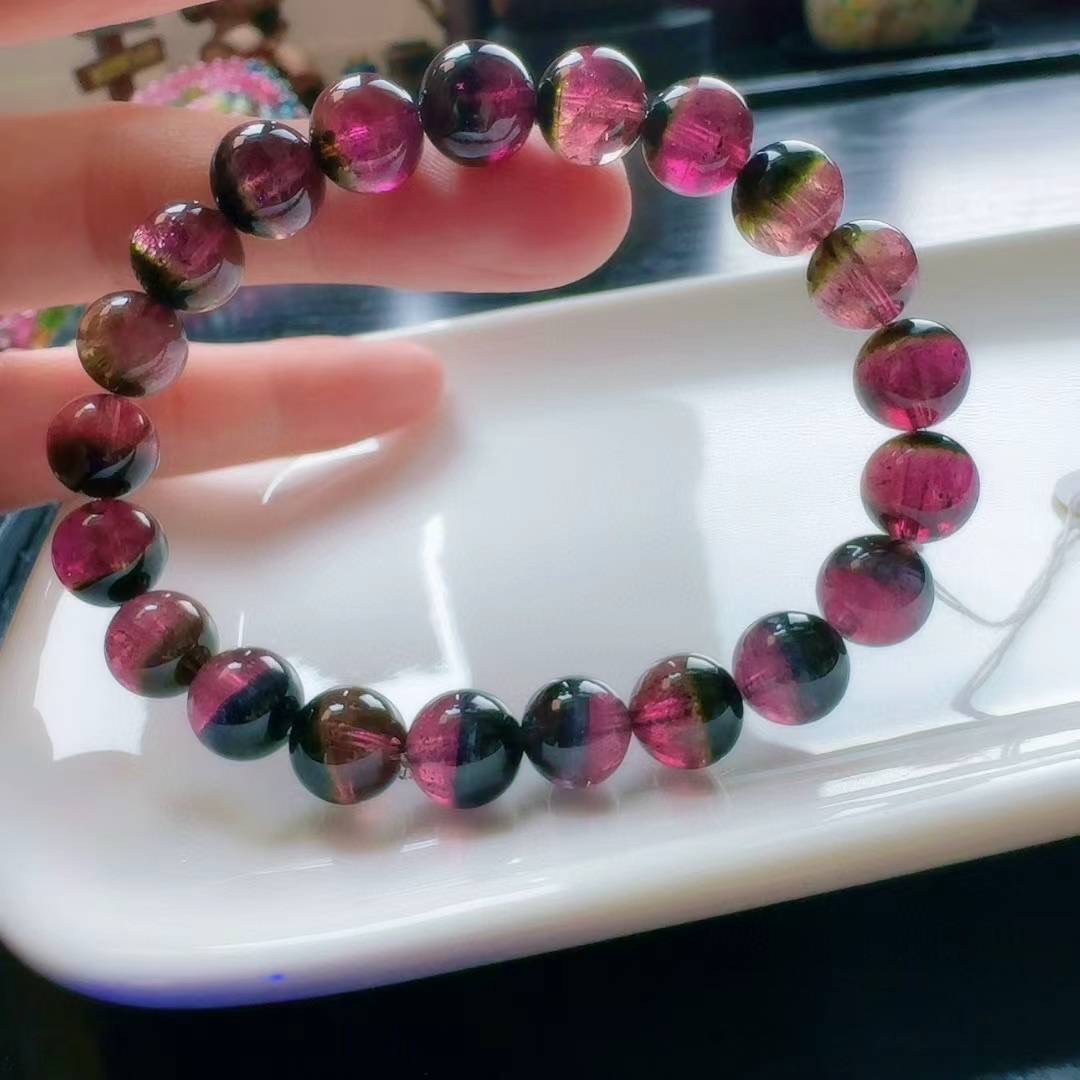 魅晶天然水晶晶体通透浓彩紫西瓜碧玺手链