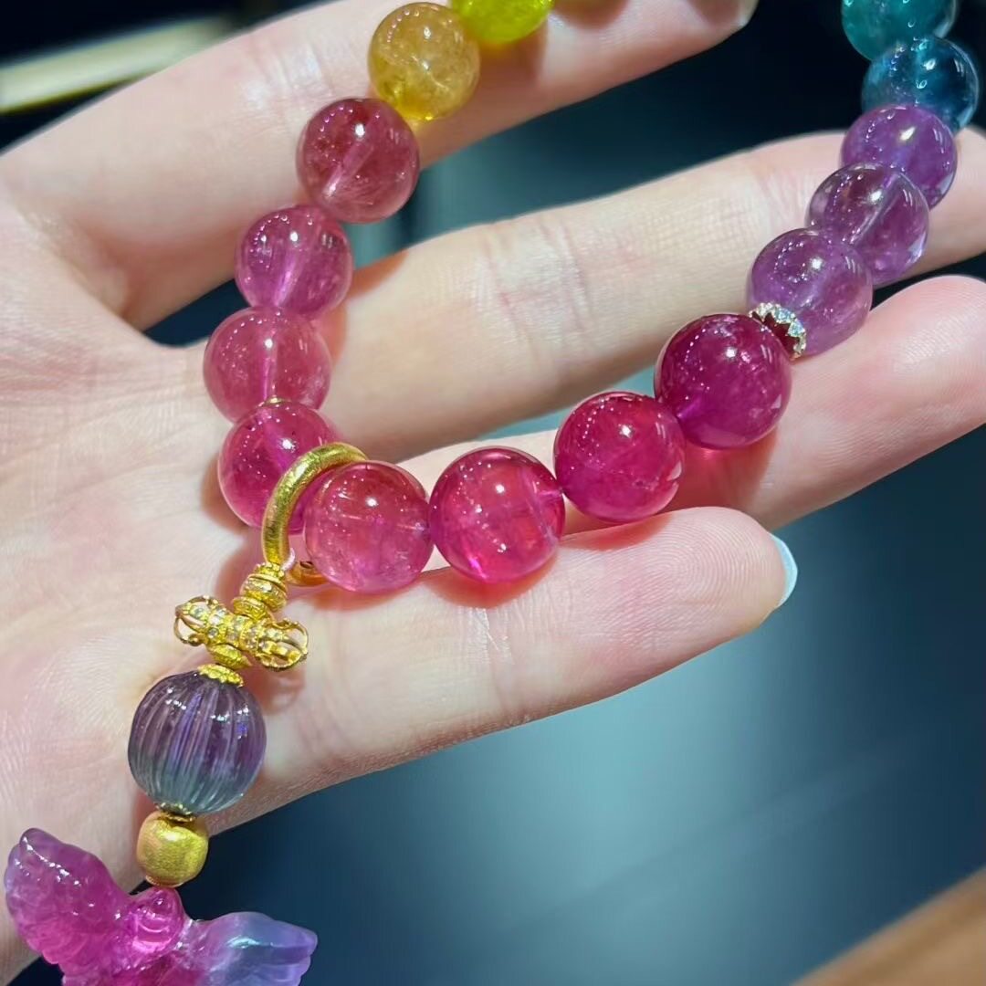 魅晶天然水晶晶体通透荧光碧玺手链