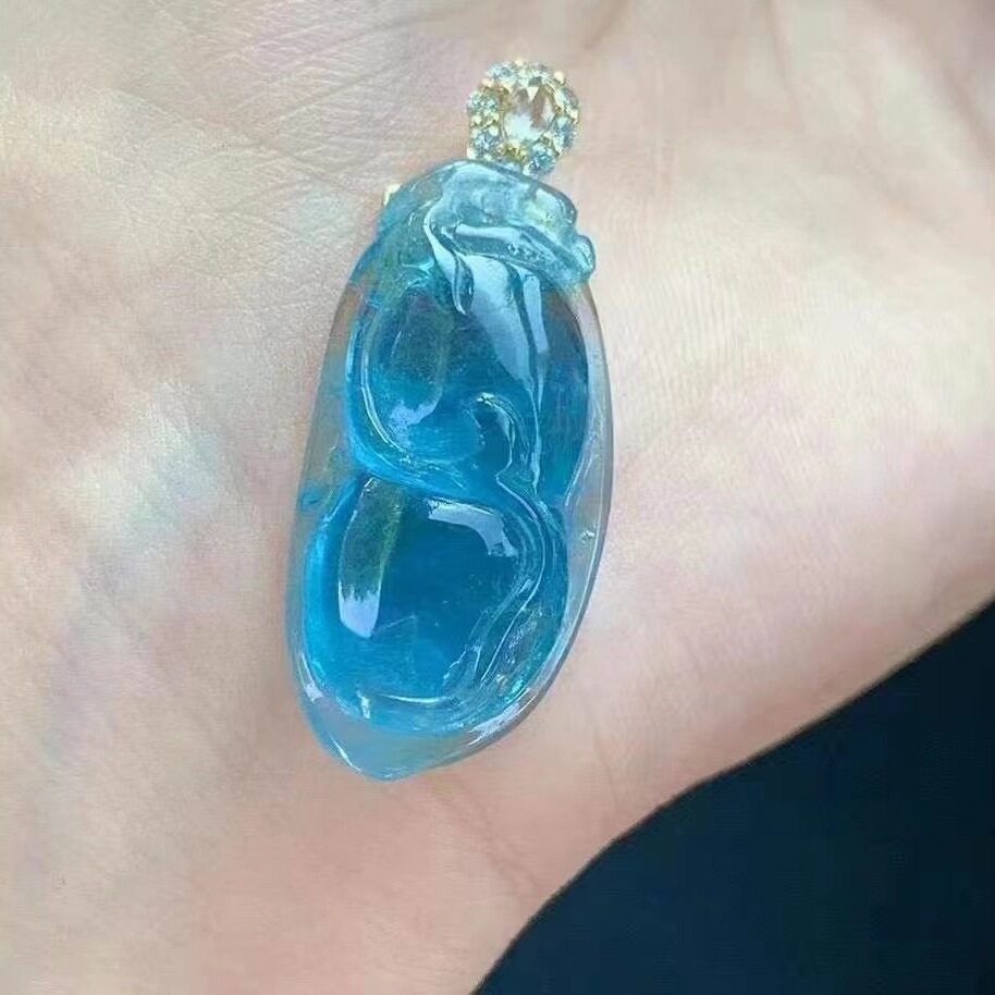 魅晶天然水晶晶体通透宝石蓝碧玺四季豆吊坠