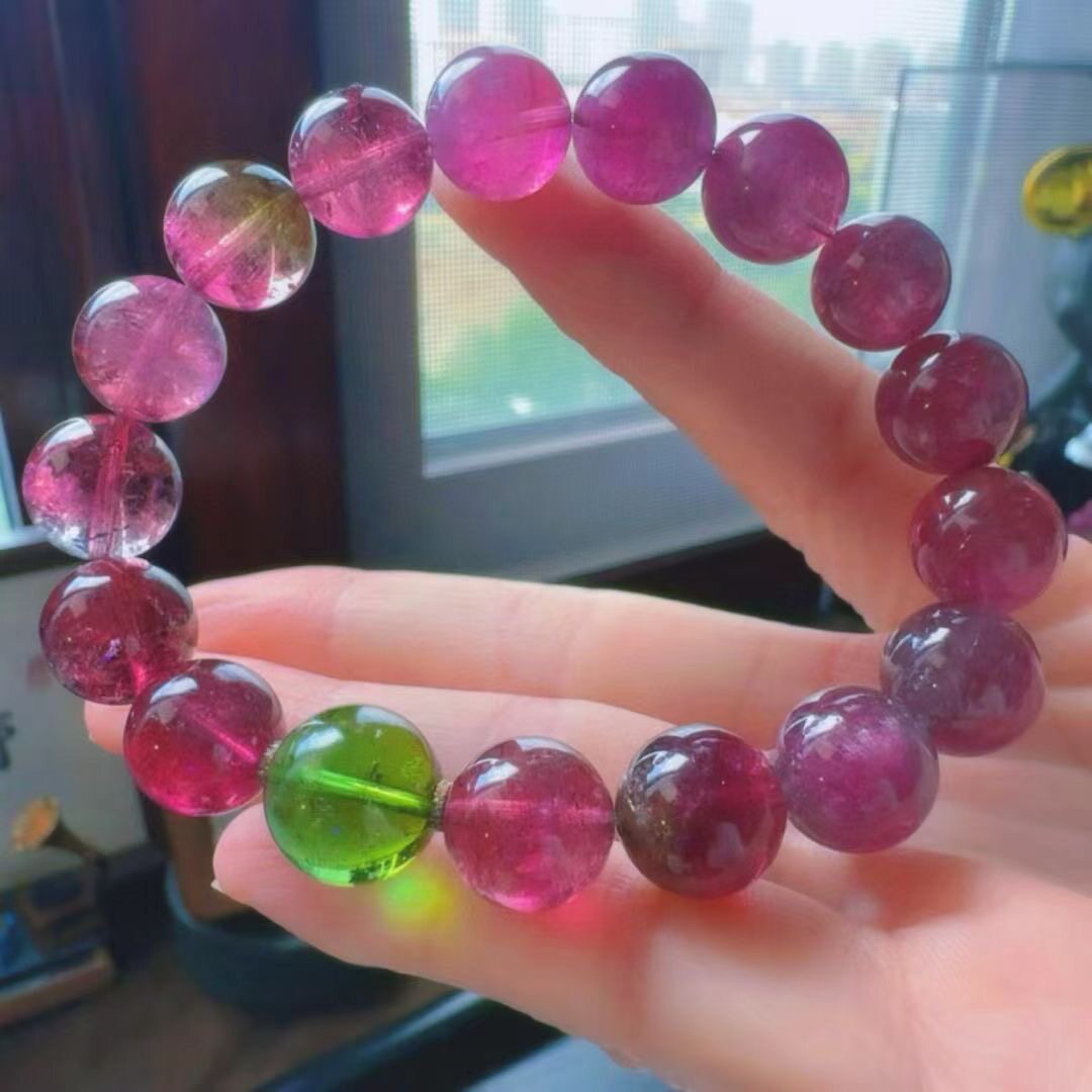 魅晶天然水晶晶体通透浓郁紫红碧玺手链