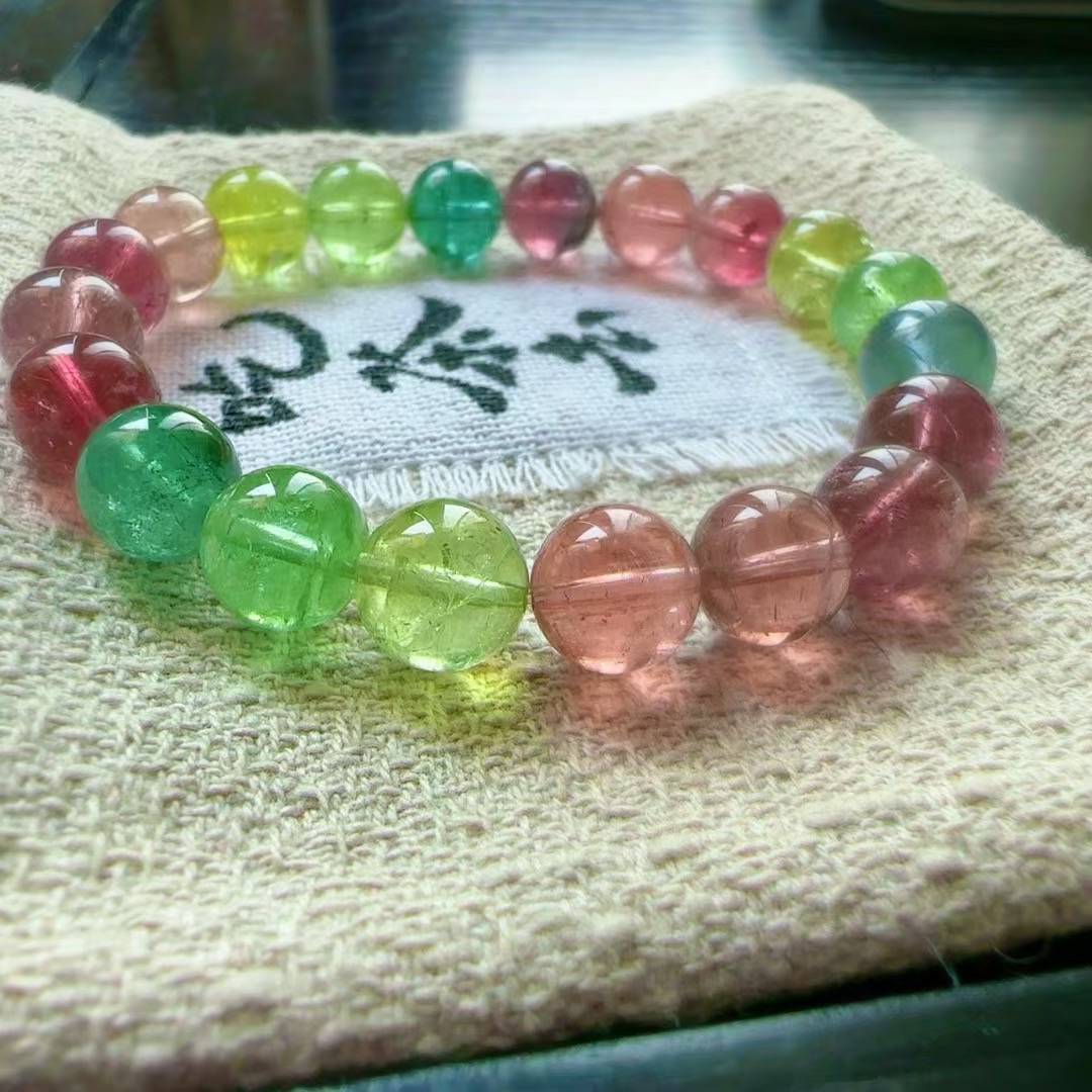 魅晶天然水晶晶体通透绚丽多彩明艳玛卡龙碧玺手链