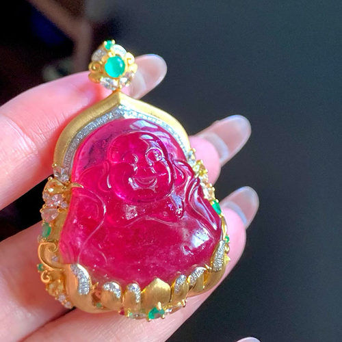 魅晶天然水晶晶体通透碧玺佛牌