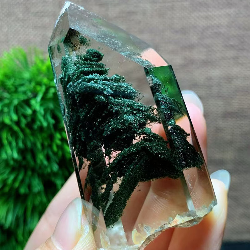 魅晶天然水晶晶体通透绿幽灵千层金字塔景石原石摆件