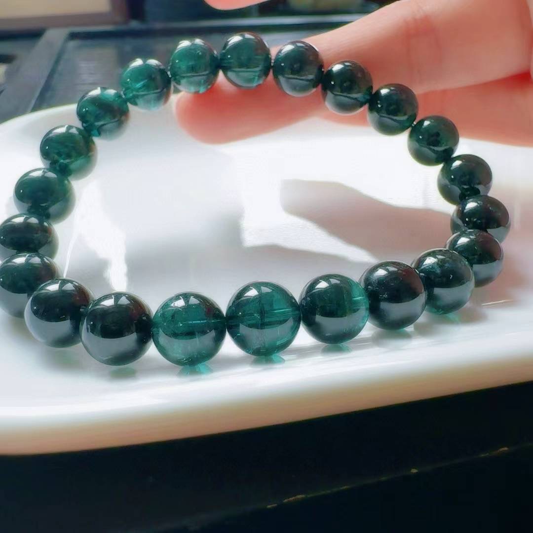 魅晶天然水晶晶体通透近玻璃体正蓝碧玺手链