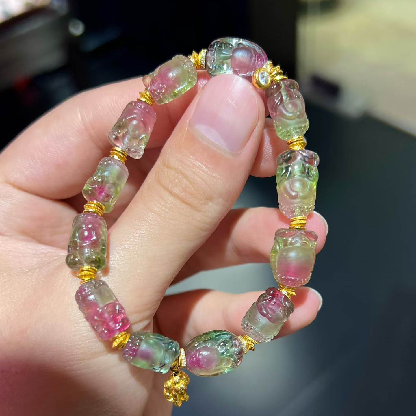 魅晶天然水晶红绿西瓜色碧玺手链