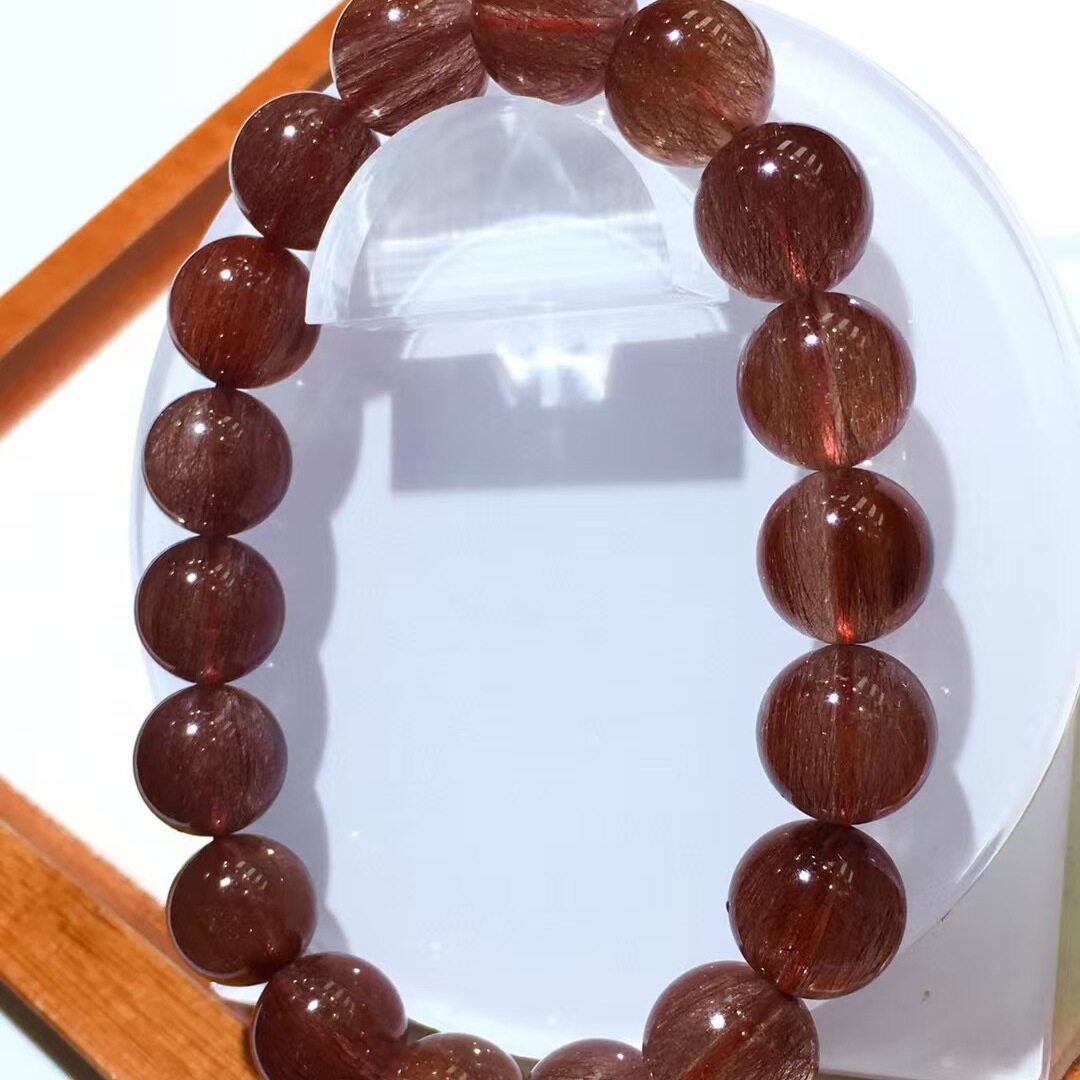 魅晶天然水晶晶体通透稀有红发晶顺发手链