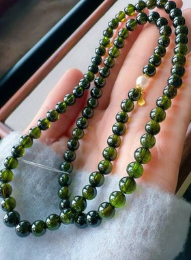 魅晶天然水晶晶体通透玻璃体浓绿碧玺多圈手链