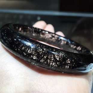 魅晶天然巴西老矿水晶晶体通透全包裹白体黑发晶手镯