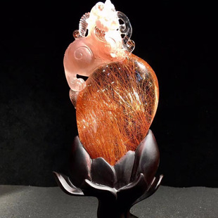 魅晶天然巴西老矿水晶晶体通透红发晶顺发晶精工雕刻兽摆件