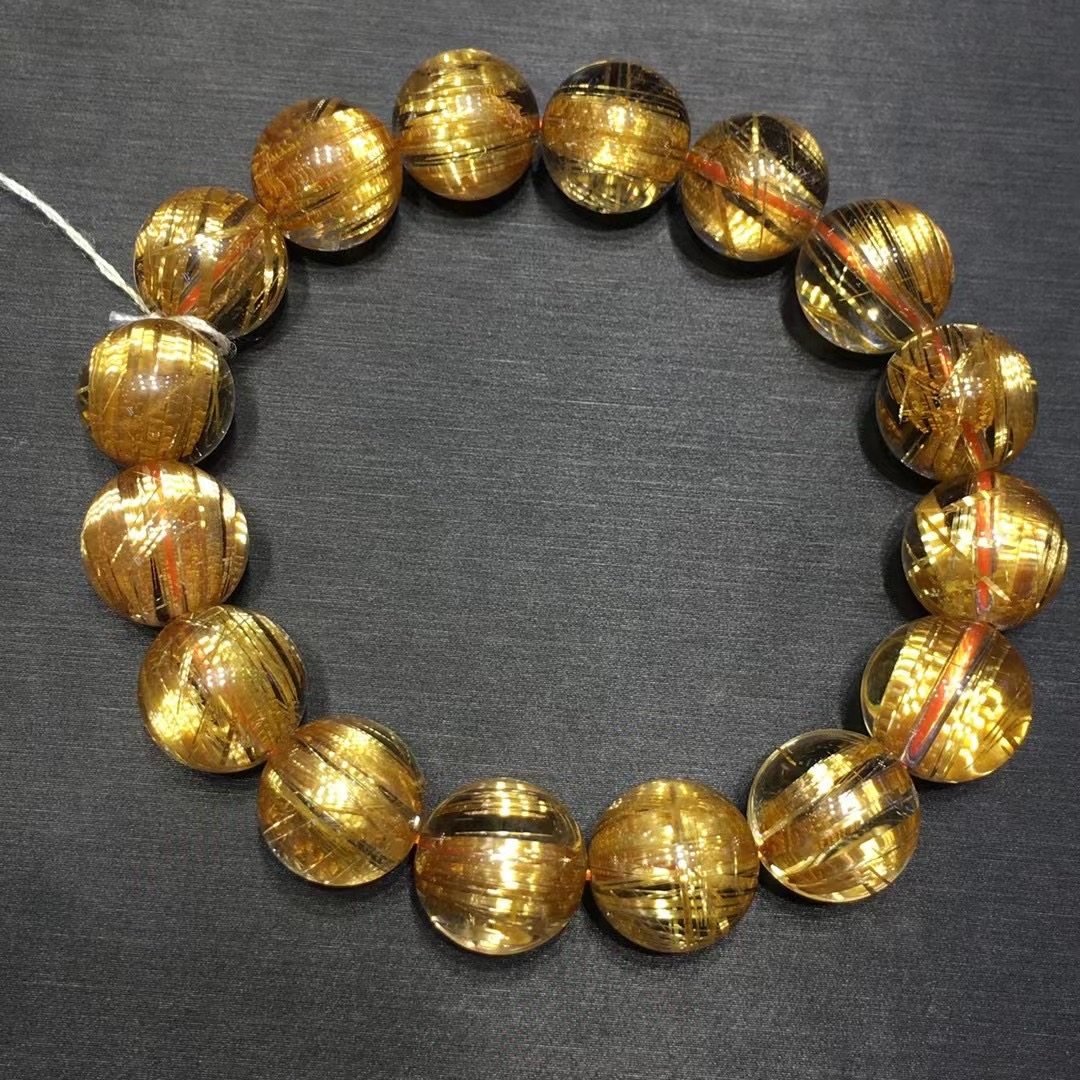 魅晶天然原矿水晶晶体通透金钛晶顺发晶单圈圆珠手链