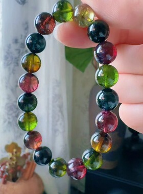 魅晶天然水晶晶体通透醇厚浓郁老矿色碧玺手链