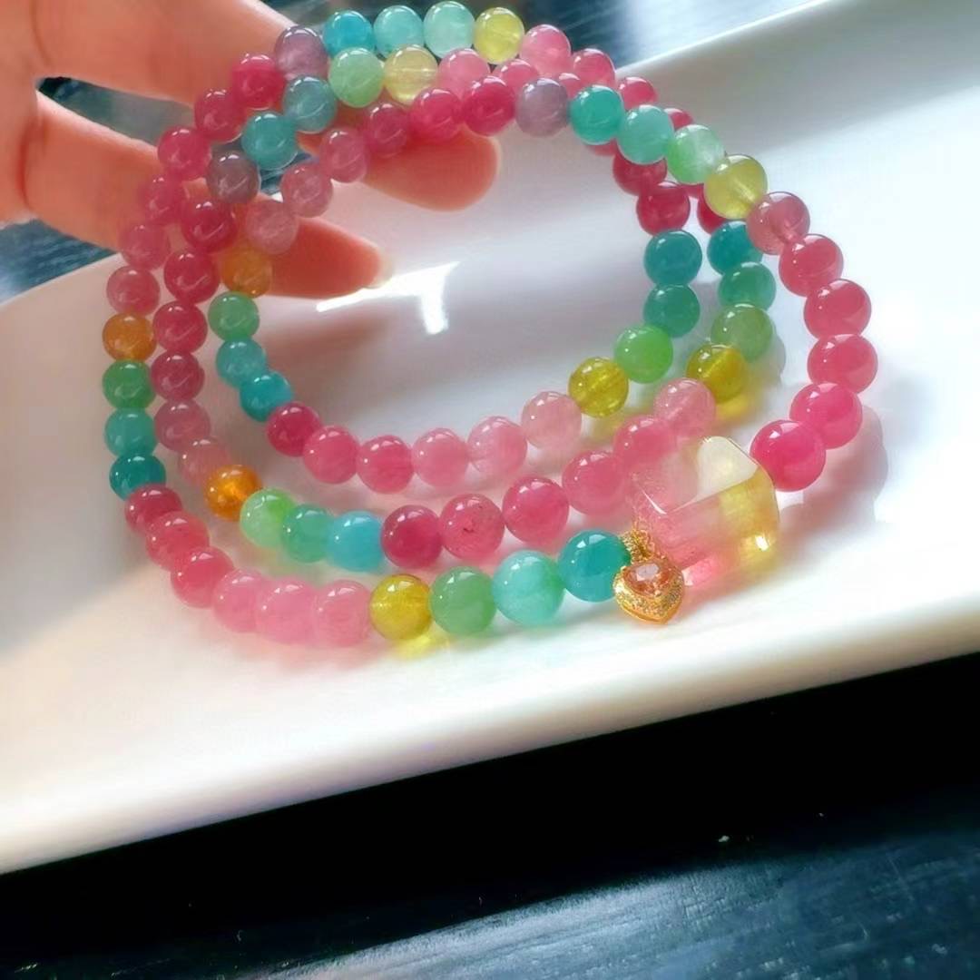 魅晶天然水晶晶体通透荧光莹润通透碧玺手链