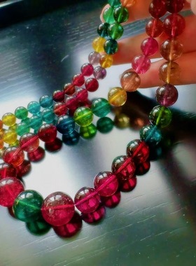 魅晶天然水晶晶体通透缤纷多彩的碧玺塔链