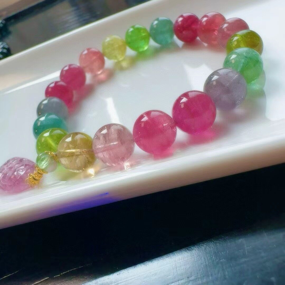 魅晶天然水晶晶体通透明色彩虹碧玺手链