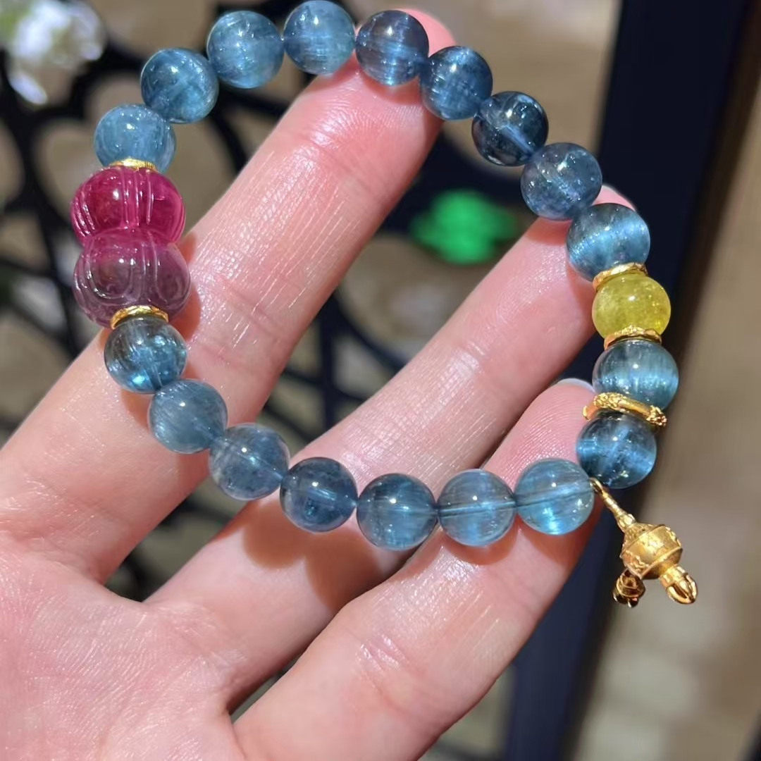 魅晶天然水晶晶体通透蓝碧玺猫眼手链