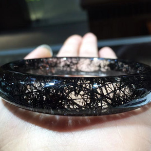 魅晶天然巴西老矿水晶晶体通透全包裹白体黑发晶手镯