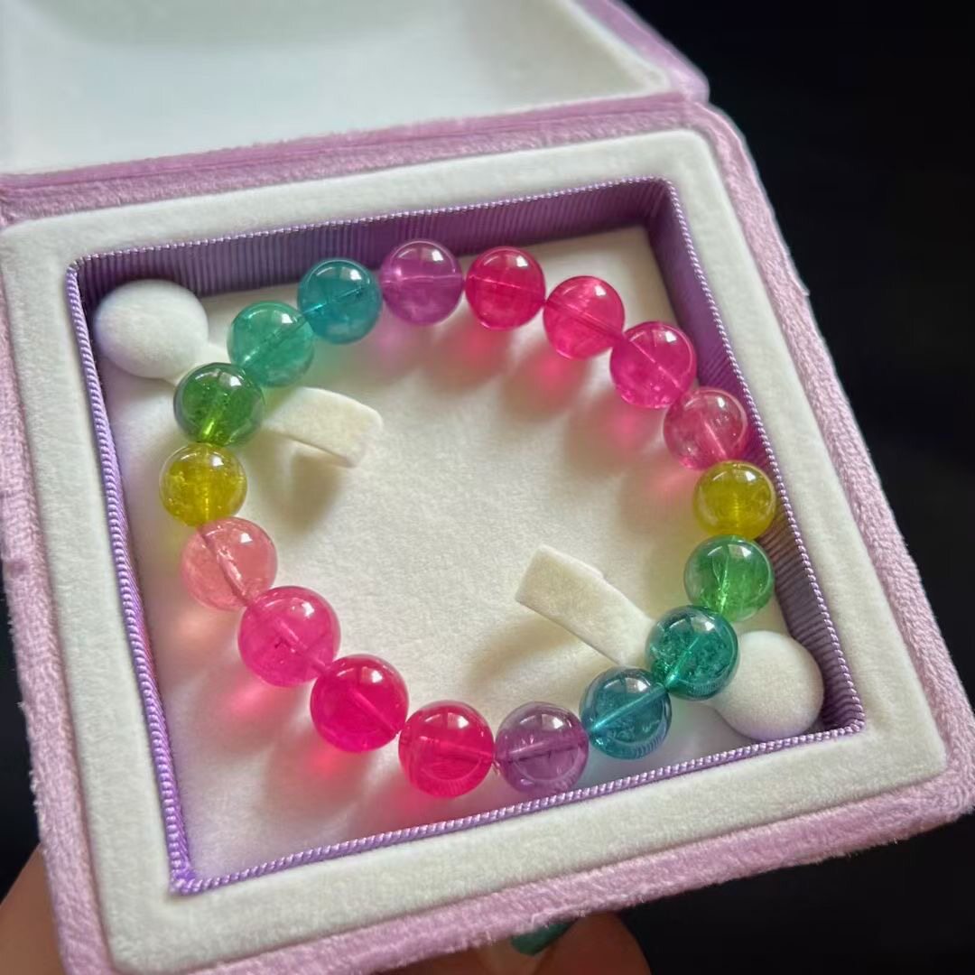 魅晶天然水晶晶体通透浓郁荧光色标碧玺手链