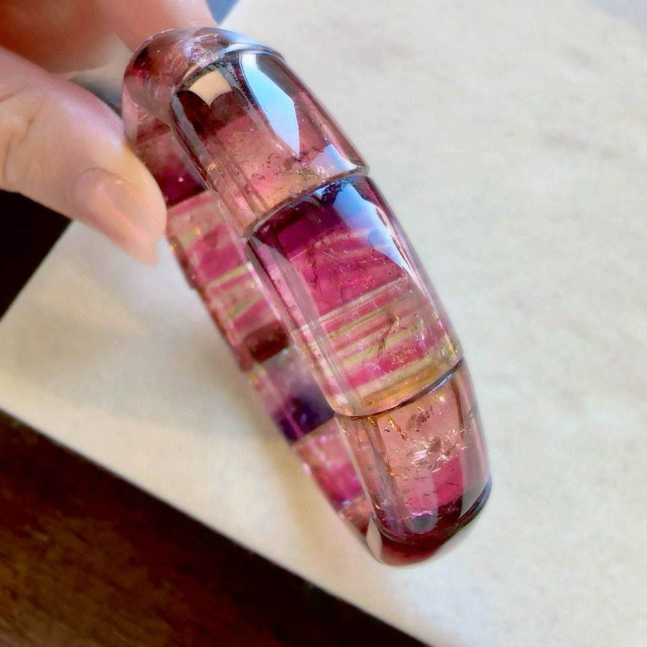 魅晶天然水晶晶体通透冰橘紫西瓜碧玺镯型手排