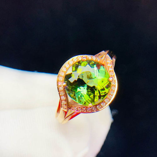 魅晶天然水晶双色绿碧玺戒指