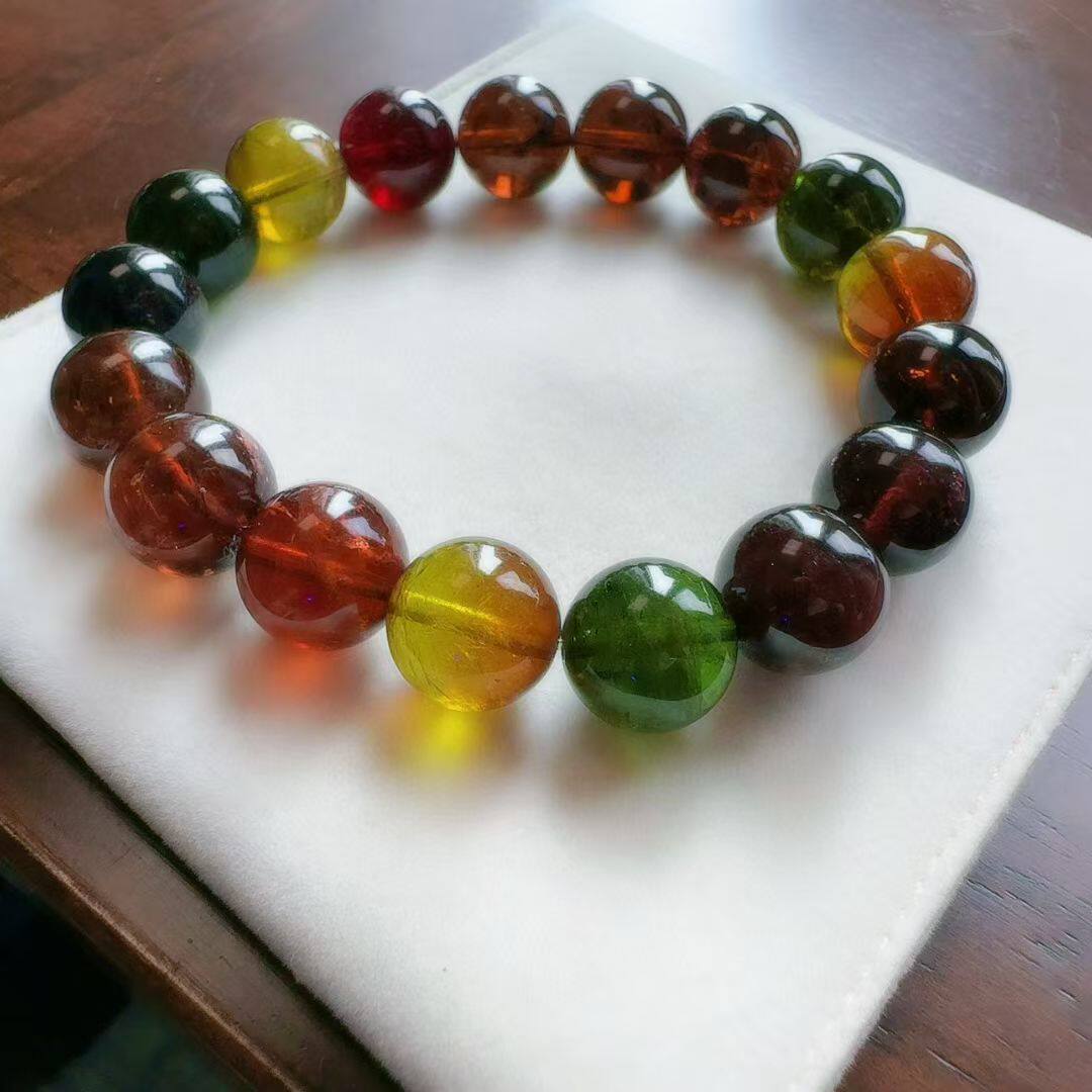 魅晶天然水晶晶体通透浓郁老矿高档色彩虹碧玺手链
