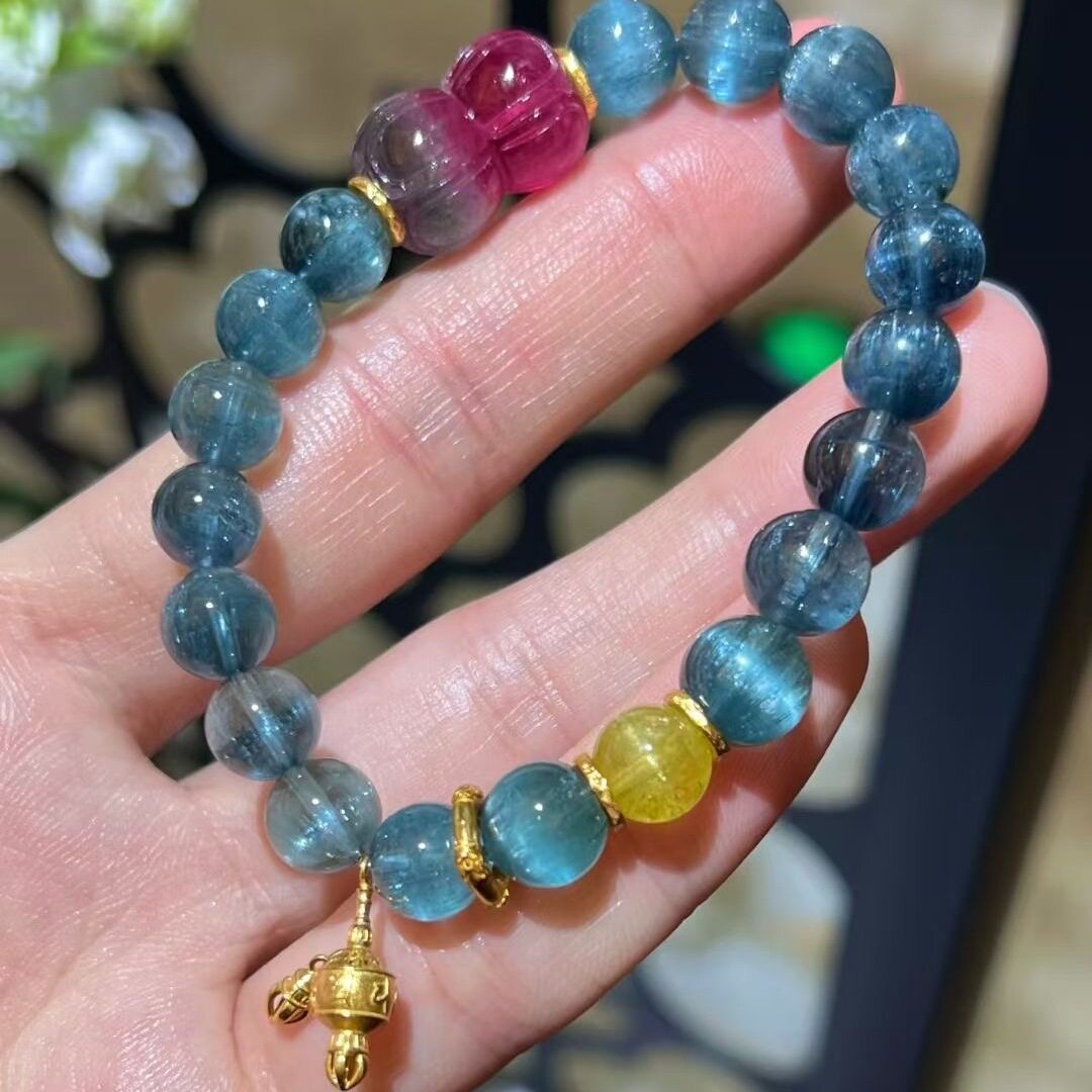 魅晶天然水晶晶体通透蓝碧玺猫眼手链