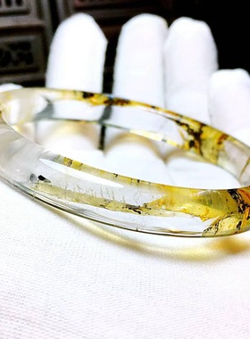 魅晶天然水晶晶体通透软锰矿小树内景小圆条手镯