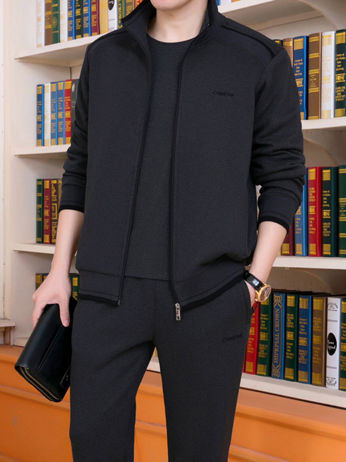 봄과 가을 아빠 스포츠 정장 남성 캐주얼 운동복 중년 및 노인 스웨터 자켓 바지 통기성 달리기 운동복