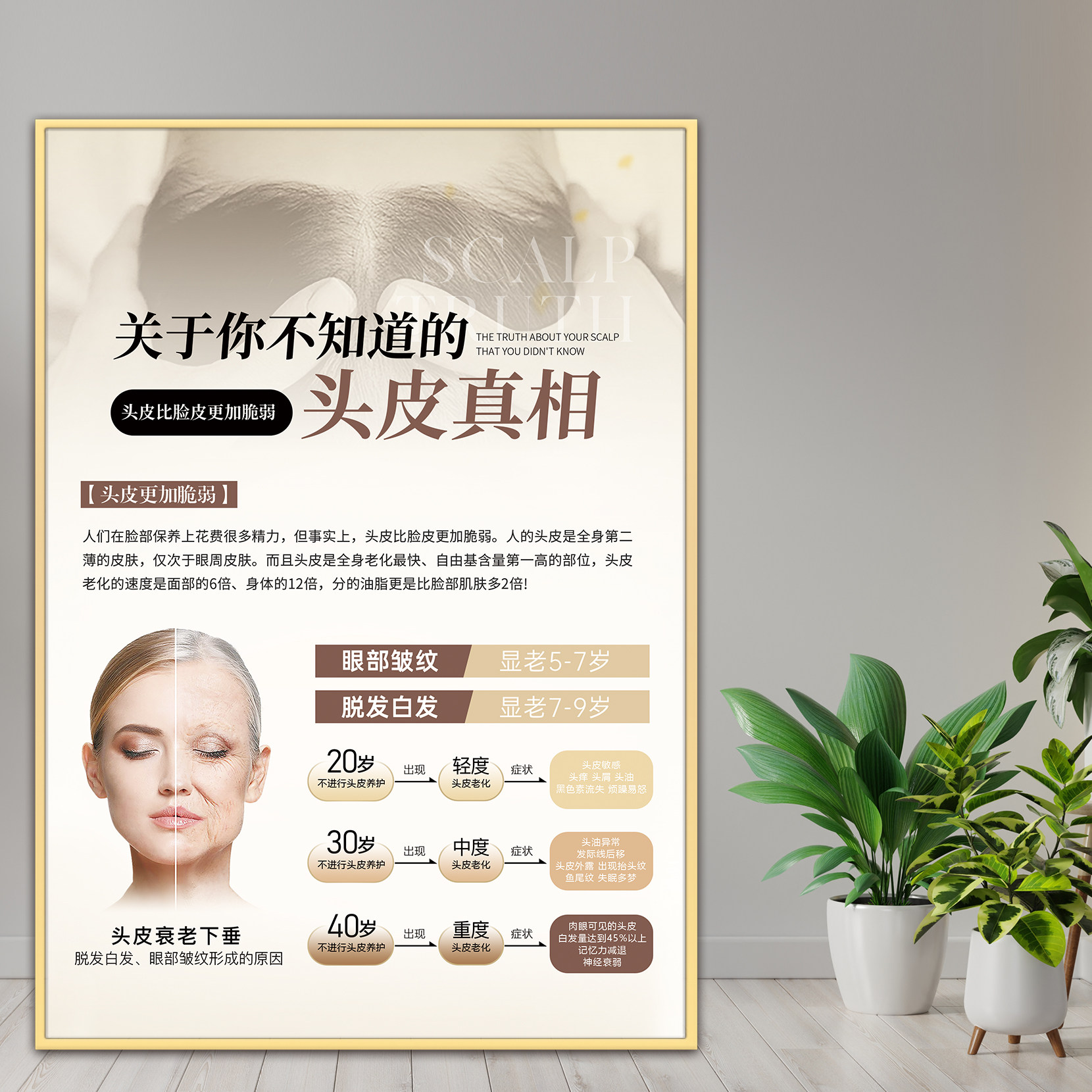 头皮护理海报宣传画头疗馆装饰挂画中药茶麸洗头墙壁贴纸养发图片