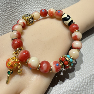 藏传念珠驼骨手串藏式手串新中式时尚粉手串个性手串送礼佳品