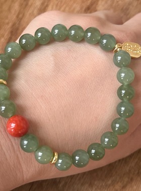 冰胶湖水绿和田玉搭配川满肉南红