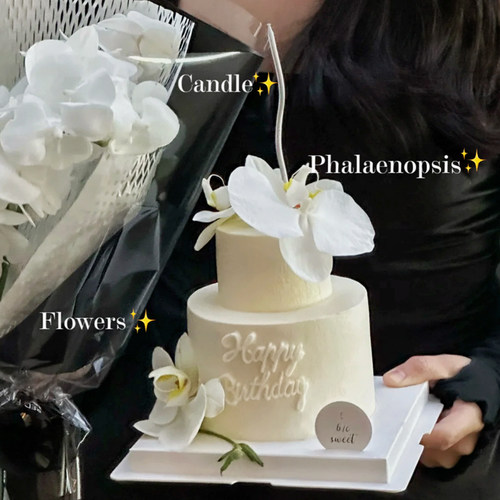 小红书同款韩式女神生日蛋糕装饰仿真白色蝴蝶兰花蛋糕插牌插件 - 封面