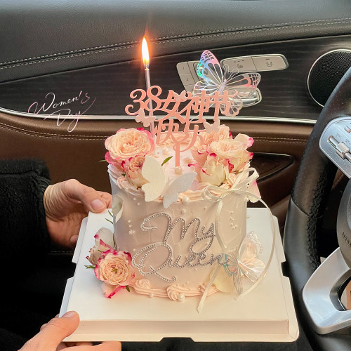 38女神节蛋糕装饰亚克力插牌唯美钻石my queen蝴蝶结丝带装扮插件