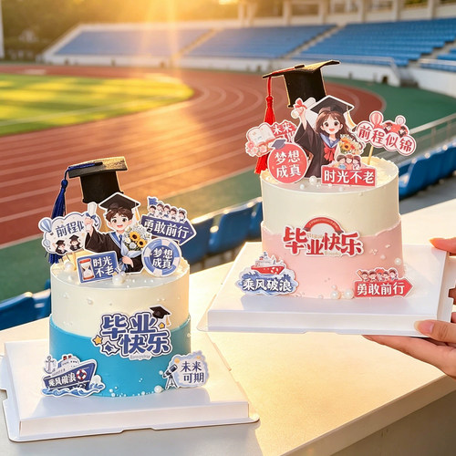 2026毕业季蛋糕装饰插件博士帽男孩女孩乘风破浪未来可期祝福插牌