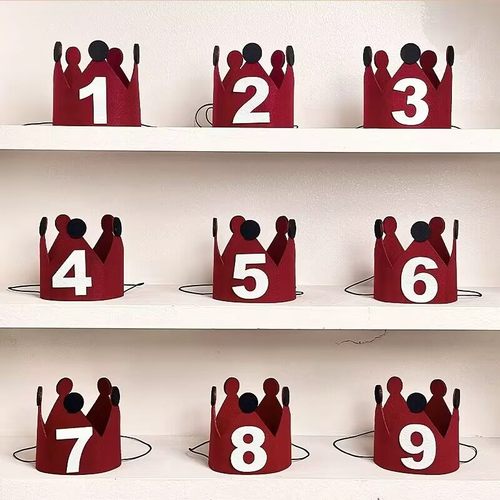 韩国红色皇冠帽生日氛围拍照毛毡帽儿童男女孩周岁派对道具装饰品