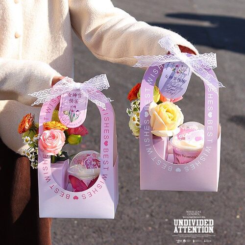 女神节蛋糕装饰手提鲜花包装礼盒