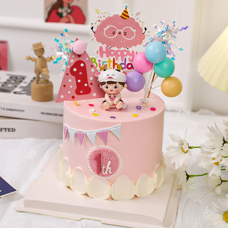 网红韩式ins风蛋糕装饰牛宝宝摆件满月百天周岁儿童生日蛋糕插件