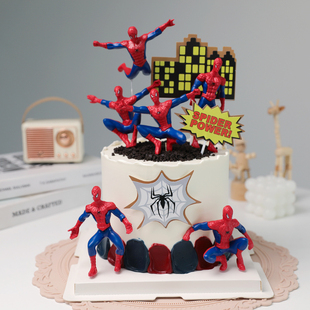 超级英雄蜘蛛蛋糕装 饰摆件男孩生日派对卡通人物蜘蛛网甜品台插件