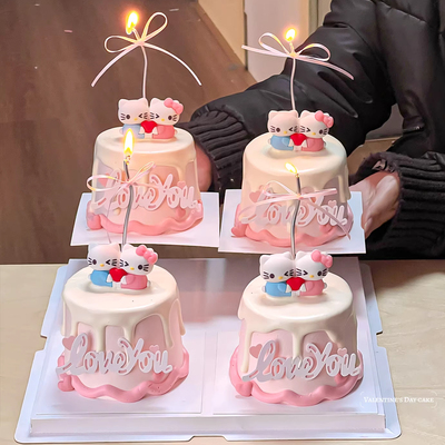 214情人节Kitty蛋糕装饰立体爱心kt猫摆件情侣告白love亚克力插件
