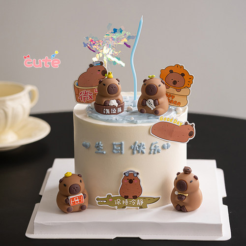 卡皮巴拉儿童生日蛋糕装饰品摆件