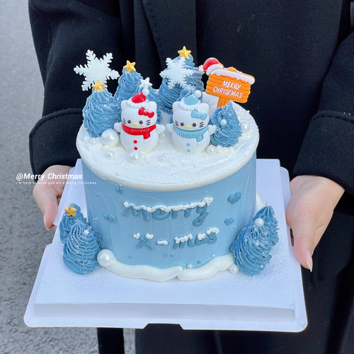 2025网红圣诞节kt猫蛋糕装饰摆件圣诞快乐路牌雪花烘焙装扮插件