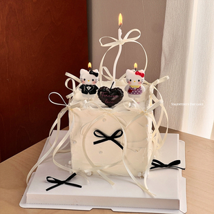 214情人节蛋糕装饰卡通kt猫蜡烛摆件情侣告白纪念日爱心love插件