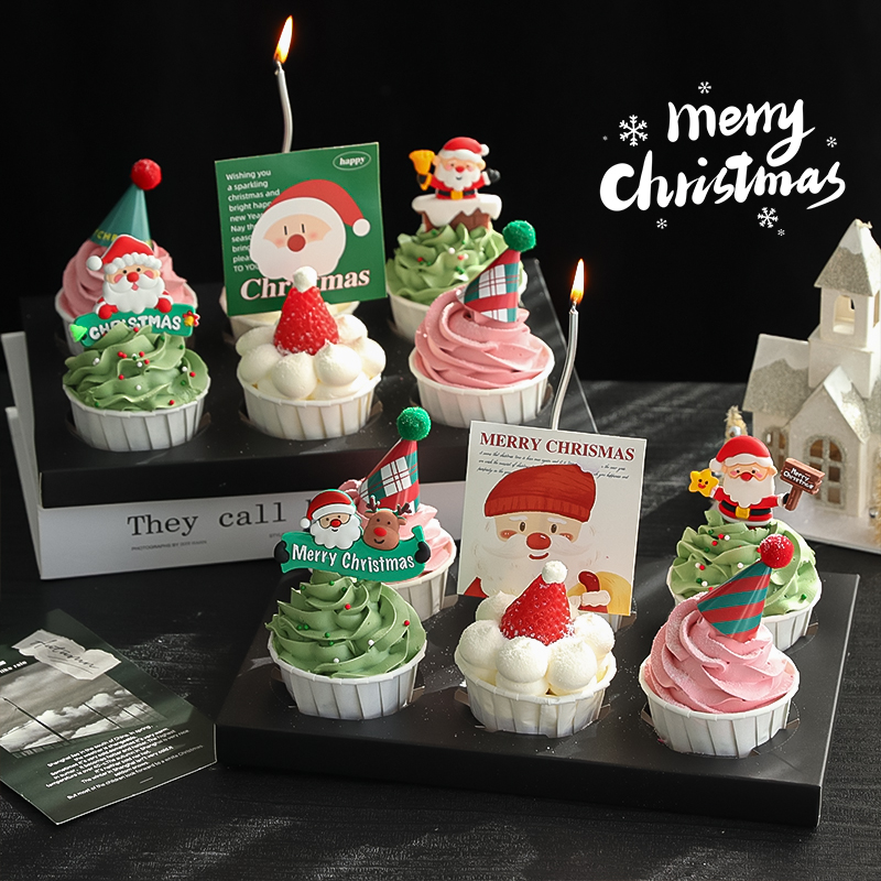 2025圣诞节纸杯蛋糕装饰插牌摆件