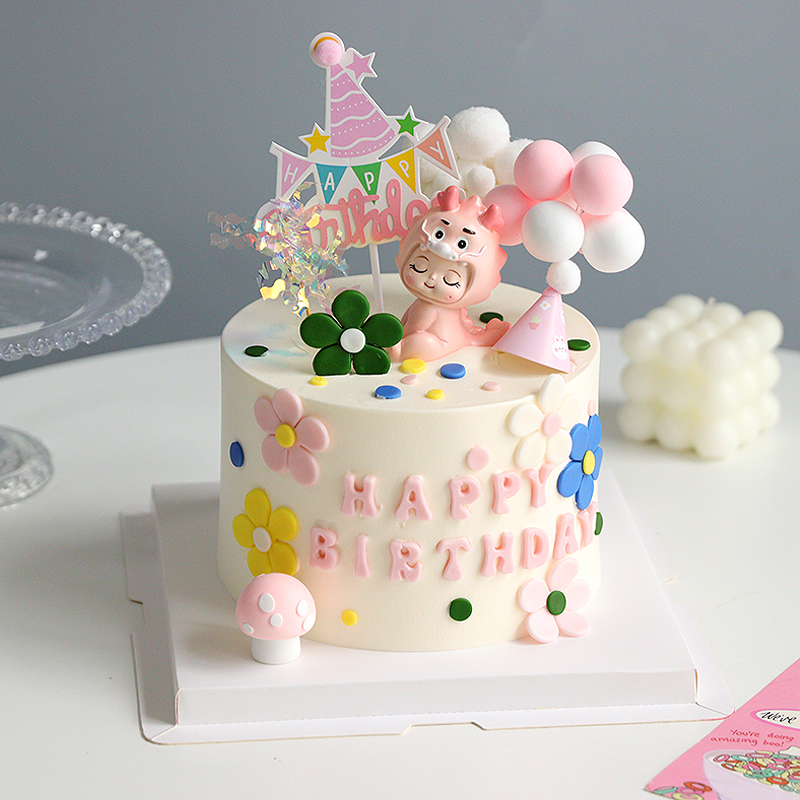 网红龙宝宝周岁蛋糕装饰摆件百天啦满月男孩女孩生日甜品插件配件
