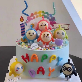 网红烘焙蛋仔派对生日蛋糕装 饰摆件卡通儿童男孩派对插件套装