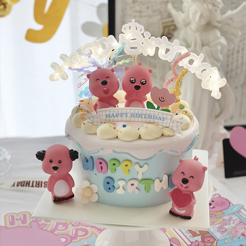 网红韩系ins露比蛋糕装饰摆件可爱粉色loopy发光生日快乐灯插件,节庆用品/礼品,节日装扮用品,淘宝优惠券,粉丝福利购,淘宝优惠卷