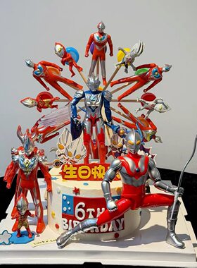 网红旋转摩天轮蛋糕装饰插件变形超人儿童男孩生日派对烘焙摆件