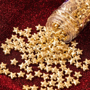 2024新年金色立体五角星压片糖珠蛋糕摆件金珠生日甜品烘焙装饰