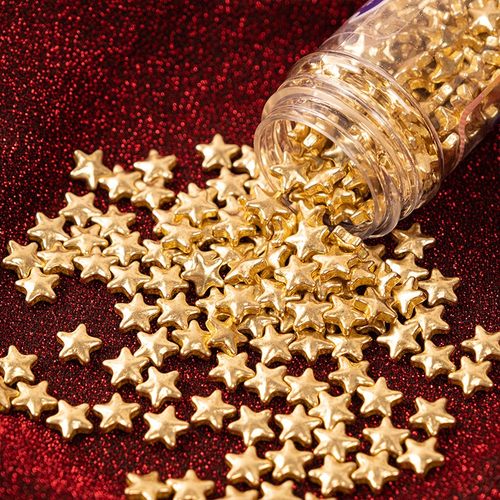 金色立体五角星糖珠蛋糕摆件