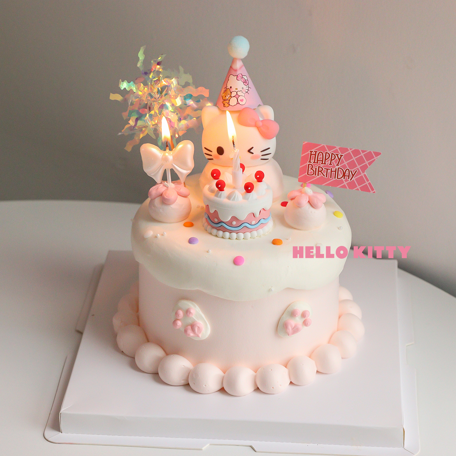 网红ins蛋糕装饰蝴蝶结KT猫摆件可爱凯蒂猫女孩生日派对配件插件